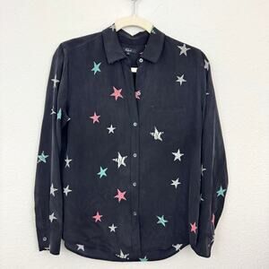 Rails Womens Kate Button Shirt Top Size XS Multi Animal Stars 100% Silk Black